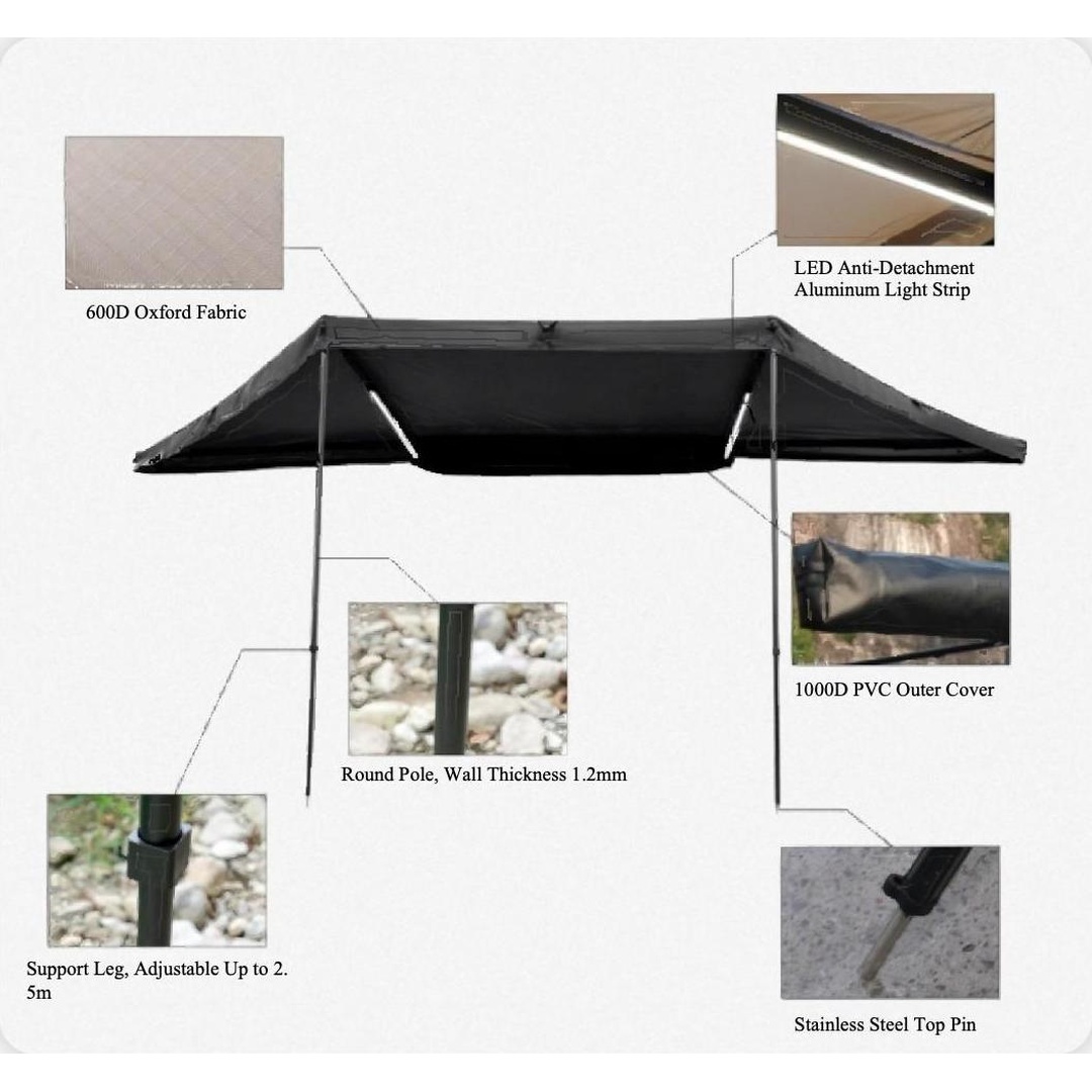 XRF18-22LED 180° Double-Pole Fan-Shaped Awning (With Light, 2nd Gen.) — Two-Leg Setup