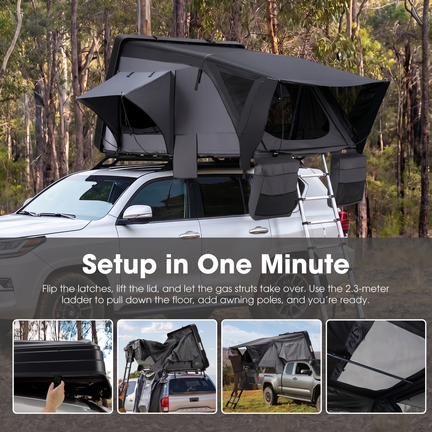 Ultra-Thin ABS Rooftop Tent with Panoramic Stargazer Window — Rebound Sleep System