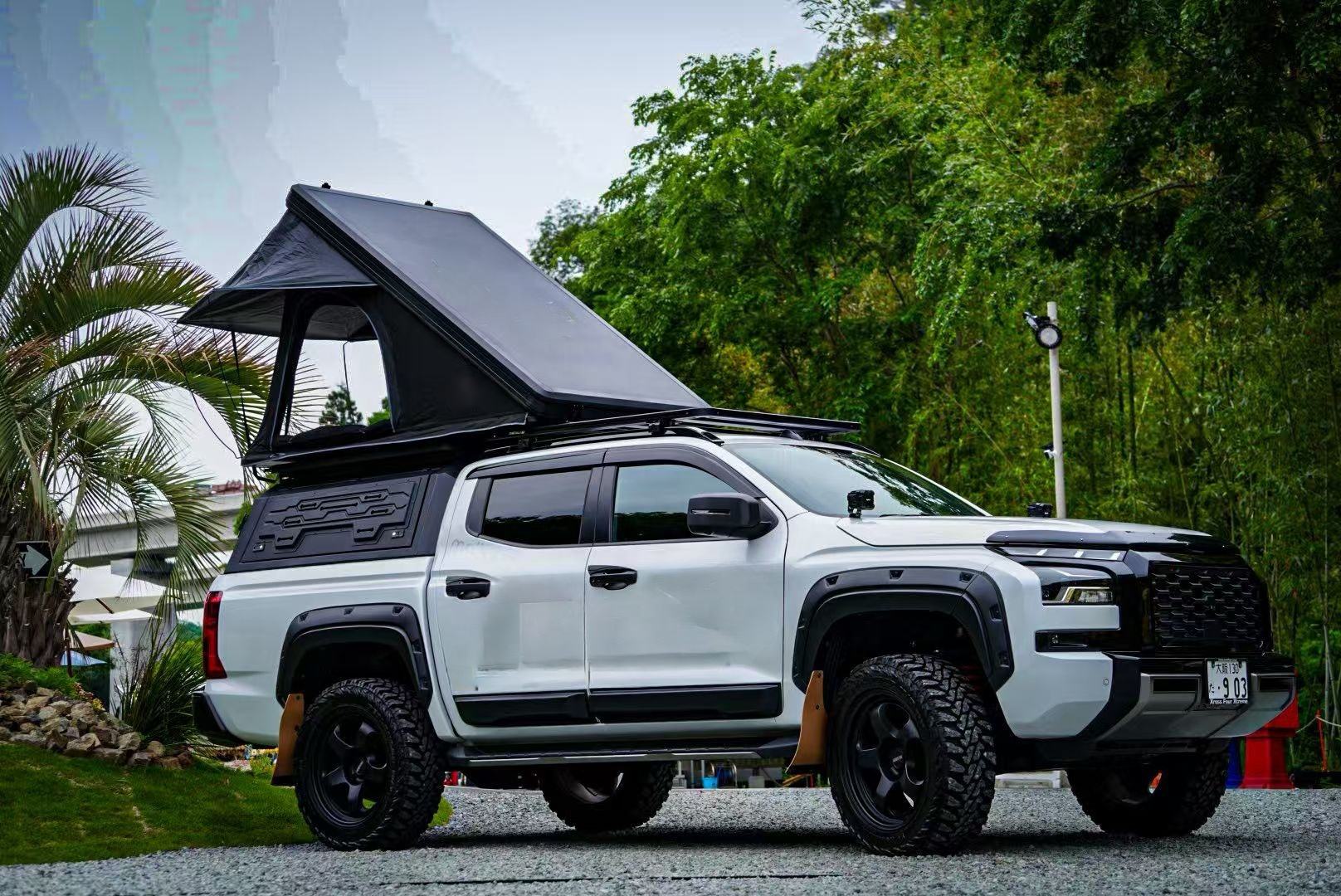 Aluminum Shell Triangle Extended Rear Awning Rooftop Tent — Flagship — Extended Awning