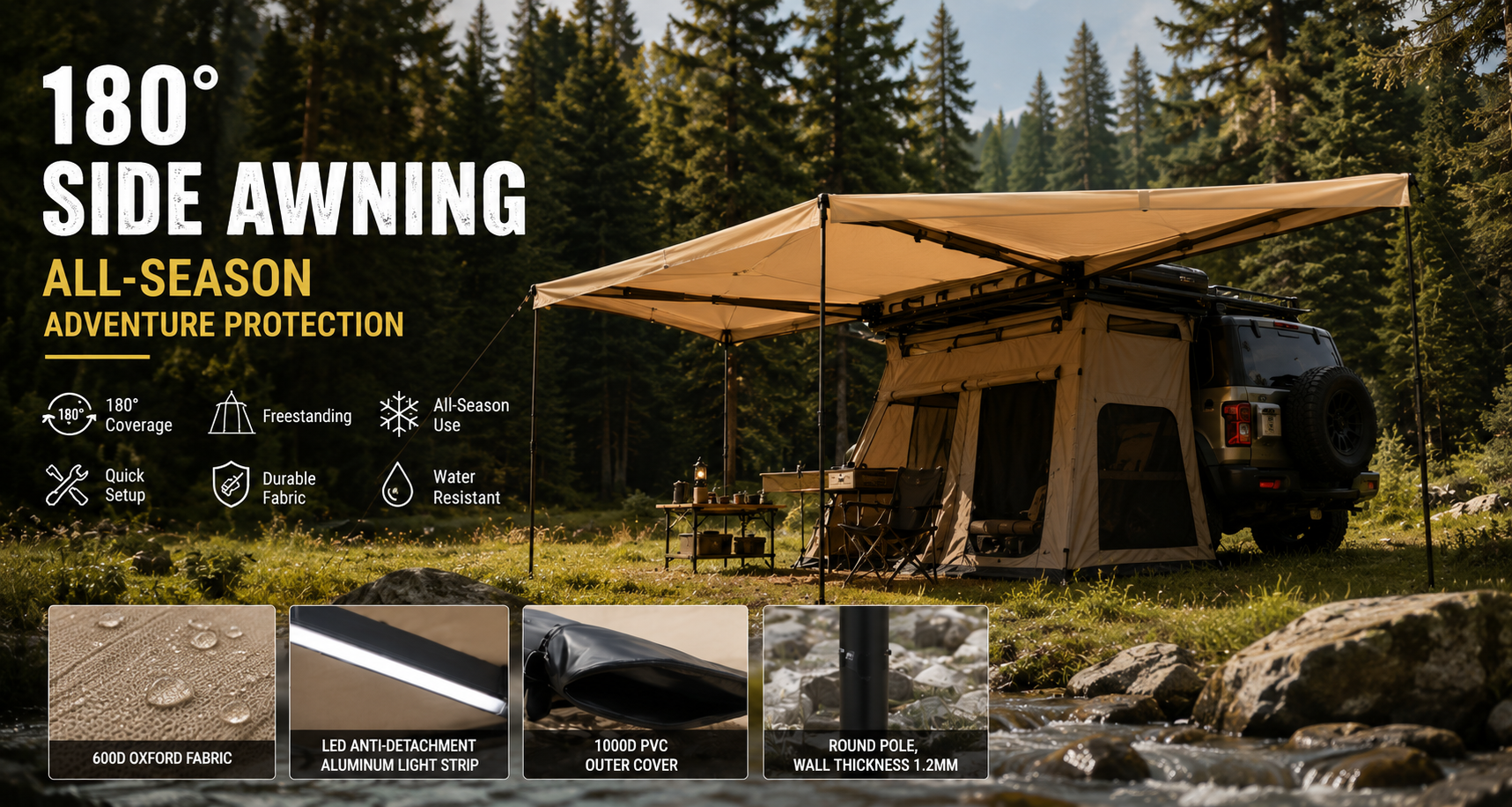 Xtreme RoamForce 180° side awning with all-season adventure protection